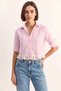 Women's Lace Detailed Striped Crop Pink Shirt - 2