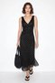 Women's V-Neck Lined Polka Dot Tulle Maxi Black Dress - 3