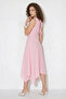 Women's Lined Double-Breasted Collar Asymmetrical Cut Midi Pink Dress - 5