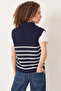 Women's Zippered Thessaloniki Knitted Sweater Navy Blue White - 6