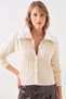 Women's Hair Braided Collar Fur Knitwear Cream Cardigan - 2