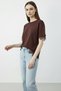 Women's Lace Detailed Crew Neck Oversize t Shirt Brown - 4
