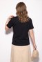 Women's Printed Sequin Detailed Bow Black T-Shirt - 5