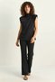Women's Accessory Detailed Padded Blouse High Waist Ribbed Black Set - 7