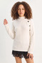 Women's Half Turtleneck Loose White Sweater with Accessory Detail - 4