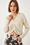 Women's Front Gathered Knitwear Ecru Sweater - 5