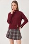 Women's Turtleneck Knitwear with Front Slit, Burgundy Sweater - 5