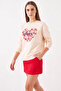 Women's Three Thread Ribbed Round Neck Paw Printed Beige Sweatshirt - 6