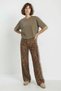 Women's Vintage Pattern High Waist Denim Khaki Trousers - 6