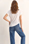 Women's Gathered Waist, Asymmetrical Cut, White Blouse with Drape Collar - 6