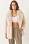 Women's Premium Faux Long Fur Beige Jacket