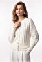 7042 Women's Soft Textured Ribbed Buttoned Knitwear Cardigan Cream - 4