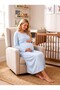 New Season Blue Jacquard Shawl Collar Full Length Winter Special Design Long Sleeve 100% Cotton Maternity Nightgown Set - 8