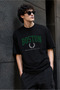 Unisex Black Oversize T-Shirt Short Sleeve Summer Combed Cotton Summer T-Shirt Minimal Boston Green White Printed Black Oversize T-Shirt - 4