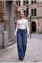 Women's Blue 2W6-8 Palazzo Fit Belt Detailed Special Design Denim Jeans - 5