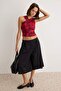 Burgundy Abstract Printed Asymmetric Collar Fitted/Flex Fit Knitted Blouse Twoss25Bz00017 - 2