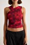 Burgundy Abstract Printed Asymmetric Collar Fitted/Flex Fit Knitted Blouse Twoss25Bz00017 - 4