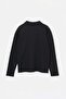 Siyah Regular/Normal Kesim Waffle Dokulu Polo Yaka Fermuarlı İnce Hırka/Sweatshirt TMNAW27SW00015 - 8