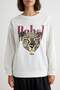 Ekru Kaplan Baskılı Oversize/Geniş Kesim İnce Örme Sweatshirt TWOAW27SW00189 - 3