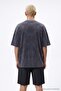 Antrasit Oversize/Geniş Kesim Soluk Efektli Yazı Baskılı %100 Pamuklu T-Shirt TMNSS23TS00174 - 2