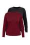 Black-Claret Red Viscose Draped Soft Buttoned Knitted Plus Size Blouse Tbbss26Af00011 - 8