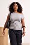 Gray Melange Premium Soft Fabric Fitted Kayak/Madonna Collar Flexible Knitted Blouse Tbbss25Af00029 - 4