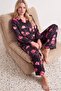 Siyah Çiçekli Saten Dokuma Pijama Takımı THMAW27PT00010 - 3
