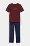 Burgundy - Navy Blue Regular Fit Slogan Printed Knitted Pajama Set Tmnaw27Pt00015 - 6
