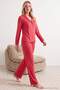 Bordo-Pembe %100 Pamuklu Çizgili Biye Detaylı Örme Pijama Takımı THMAW21PT0614 - 3