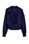 Lacivert Soft/Yumuşak Dokunuşlu Kruvaze Polo Yala Bele Oturan Crop Örme Sweatshirt TWOAW27SW00026 - 5
