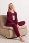 Bordo Puantiyeli Köpek Patchli Polar Örme Pijama Takımı THMAW26PT00193 - 4