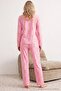Pink 100% Cotton Striped Rabbit Pattern Knitted Pajamas Set Thmaw25Pt00193 - 4