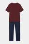 Burgundy - Navy Blue Regular Fit Slogan Printed Knitted Pajama Set Tmnaw27Pt00015 - 9