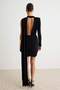 Black Single Sleeve Accessory and Cut Out Detailed Shawl Collar Body Hugging Short / Mini Knitted Dress Tpraw27El00036 - 4