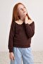 Brown Girl's Baby Collar Thick Non-Embossed Knitted Sweatshirt Tkdaw27Sw00051 - 3