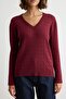 Bordo More Sustainable Saç Örgü V Yaka Oversize Triko Kazak TWOAW27KZ00222 - 4