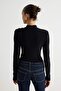 Black Stand Collar Gold Button Detailed Padded Knitted Snap Fastener Bodysuit Tpraw27Bd00021 - 5