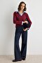 Bordo More Sustainable Saç Örgü V Yaka Oversize Triko Kazak TWOAW27KZ00222 - 2