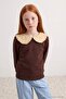 Brown Girl's Baby Collar Thick Non-Embossed Knitted Sweatshirt Tkdaw27Sw00051 - 2