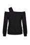 Siyah Kalın Oversize/Geniş Kesim Asimetrik Yaka Omzu Açık Örme Sweatshirt TWOAW27SW00043 - 7