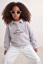Gray Melange Slogan Printed Polo Collar Drop Shoulder Girls' Thick/Fleece Lined Sweatshirt Tkdaw26Sw00009 - 2