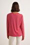 Kırmızı-Pembe Çizgili Regular/Normal Kalıp Basic Bisiklet Yaka Örme T-Shirt TWOAW23TS00002 - 4