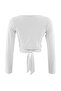 Ecru Micro Tied Double Breasted Crop Knitted Sports Top/Blouse Thmaw27Bz00007 - 6