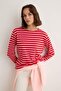 Kırmızı-Pembe Çizgili Regular/Normal Kalıp Basic Bisiklet Yaka Örme T-Shirt TWOAW23TS00002
