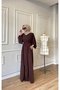 Balloon Sleeve Light Fabric Lina Ferace with Hidden Zipper and Belt with Pockets - Bitter Coffee - 3