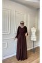 Balloon Sleeve Light Fabric Lina Ferace with Hidden Zipper and Belt with Pockets - Bitter Coffee - 4