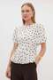 Polka Dot Pleated Low Sleeve Blouse