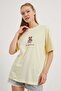 Women's Teddy Bear Patterned Short Sleeve Yellow Oversize T-Shirt