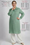 Plus Size Relaxed Fit Seasonal Hijab Cotton Linen Mother's Shirt with Side Slits and Stone Accessory Detail Long Tunic Green