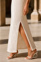 White Openwork V-Neck Inner Lined Strappy Knitted Off-White Knitwear Dress - 3